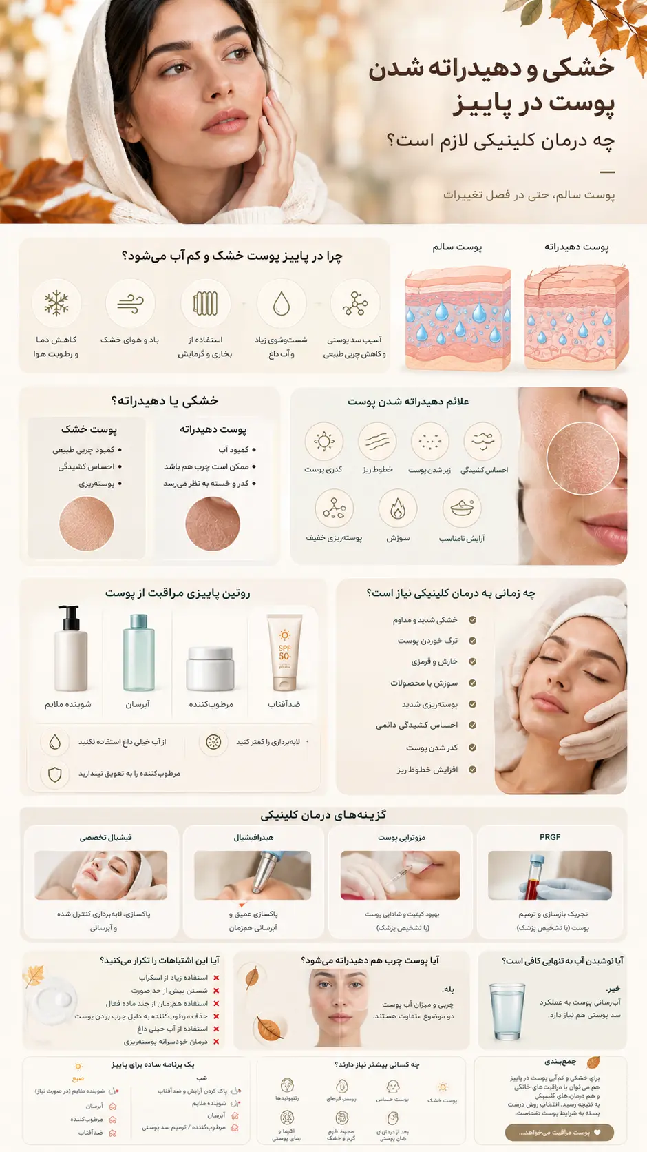 خشکی پوست در پاییز- درمان پوست خشک و دهیدراته